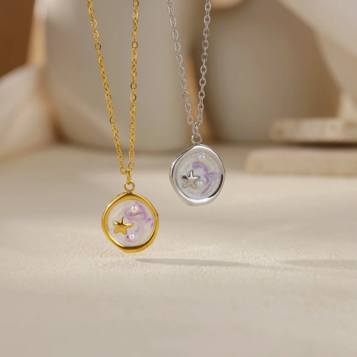 الفولاذ المقاوم للصدأ القلب ستار قلادة للنساء الذهب اللون مكافحة يتلاشى المختنق الحياة البحرية مجوهرات الصيف عطلة اكسسوارات هدية #5