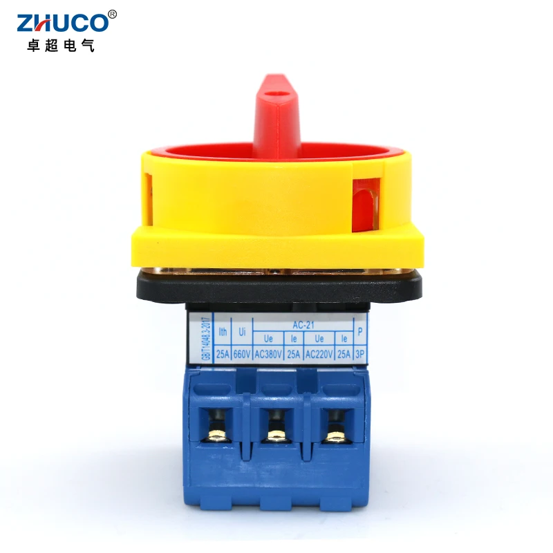 ZHUCO SZD11-25/300010 25A 3 Poles OFF ON Load Break Isolator Switch 3P With Padlock Panel Changeover Rotary Cam Switch