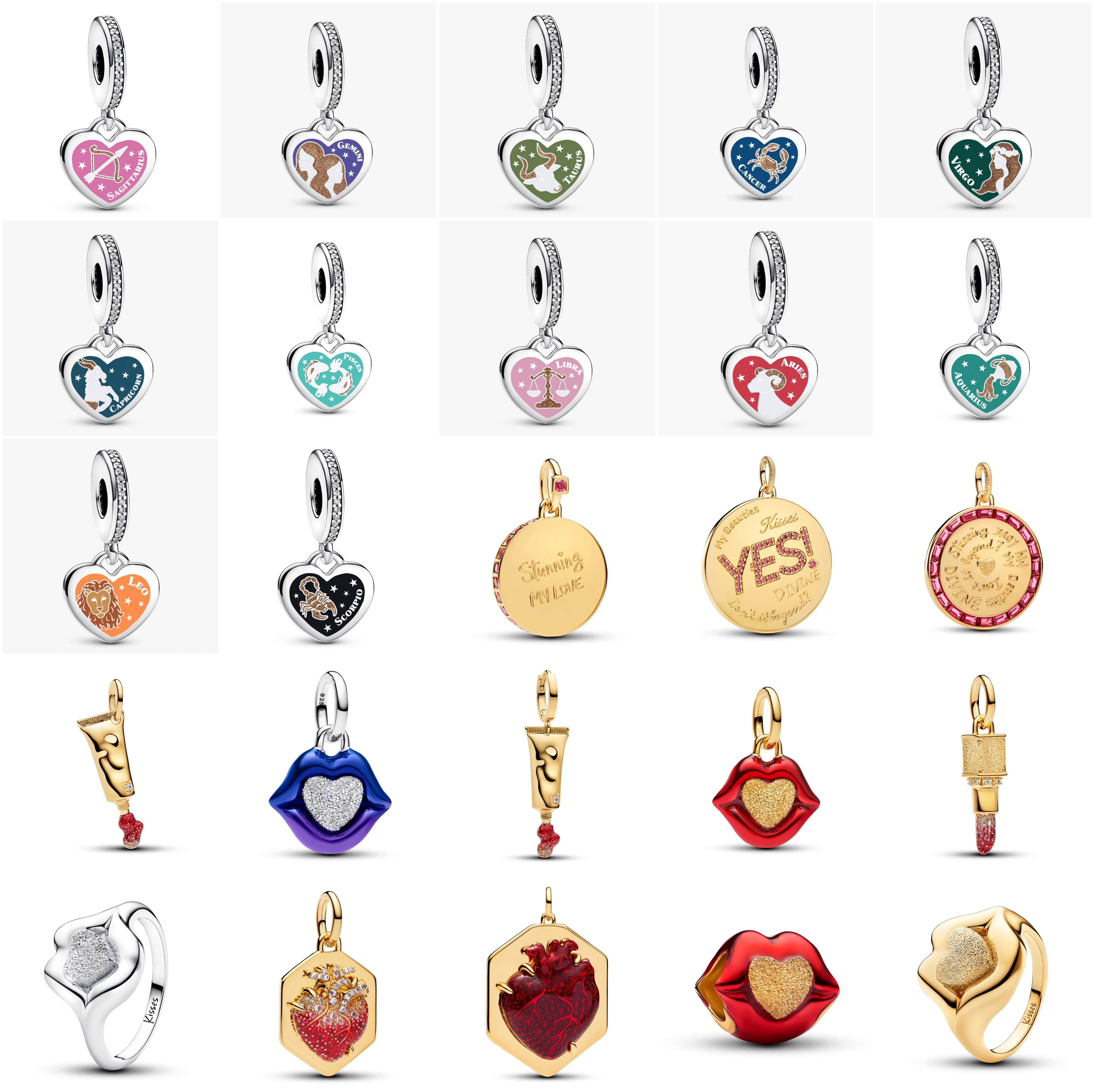 Authentic 925 Sterling Silver Gold Lipstick Charm Fit Women Bracelets & Necklaces DIY Jewelry