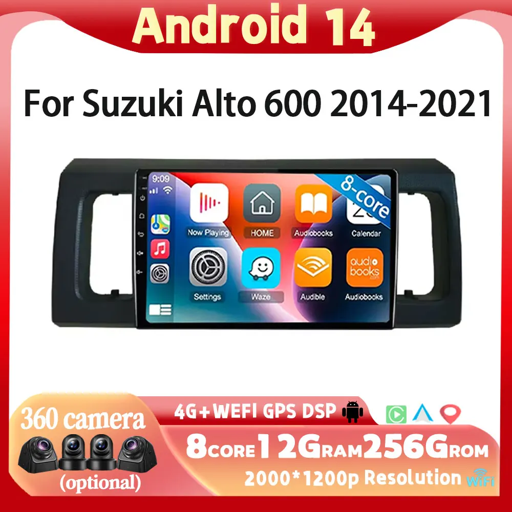 

9"Android 14 Auto Carplay Navigation GPS Car Radio For Suzuki Alto 600 2014 - 2021 Multimedia Video Buletooth 4G WIFI DSP IPS