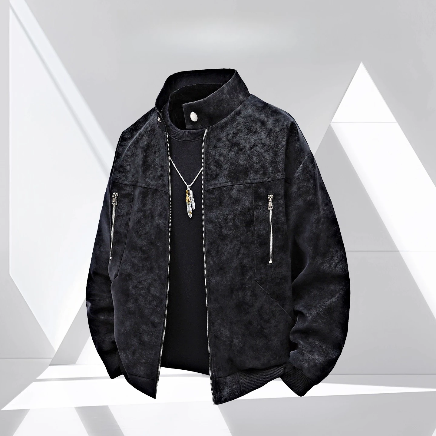 2025 Autumn Winter New Men's Faux Suede Brown Leather Jacket Fleece Lining Thickened and Warm Black and Gray Leather Jacket