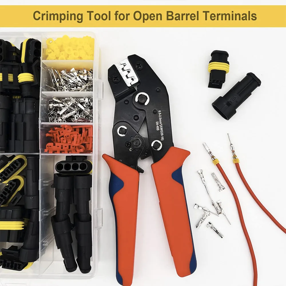 352Pcs Waterproof Electrical Connector Terminals 1/2/3/4 Pin Automotive Electrical Wire Connectors with Ratchet Crimping Tool