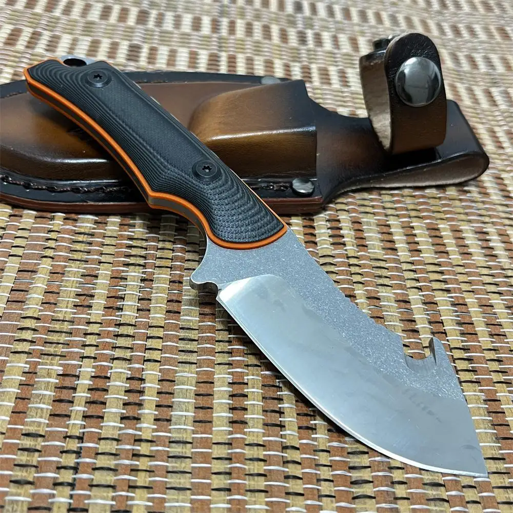 

BM 15018 EDC Охотничий нож с фиксированным лезвием, противоскользящая ручка G10 с чехлом из воловьей кожи, для тактического инструмента для кемпинга и пешего туризма