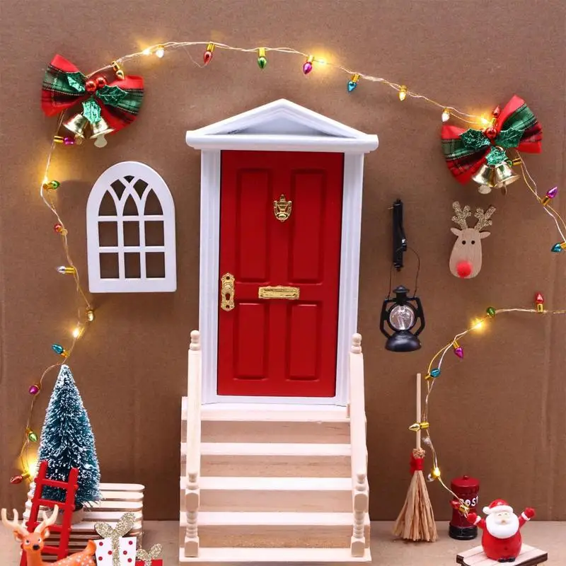 Elf Door Christmas Festive Dollhouse Decorations Christmas Mini Wooden Door Decorative Christmas Wooden Tiny Door Dollhouse