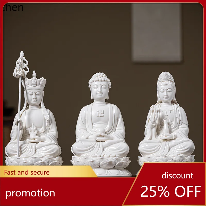 

Cz1 samsara three saints ceramic white porcelain guanyin bodhisattva buddha statue ornaments shakyamuni home worship