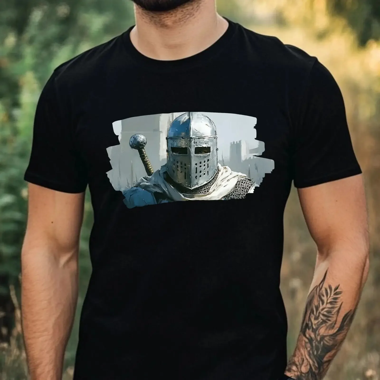 T Shirt Herren Ritter Portrait Motiv Baumwolle Größe XS bis 5XL vintage Washed streetwear graphic Stretched Soft