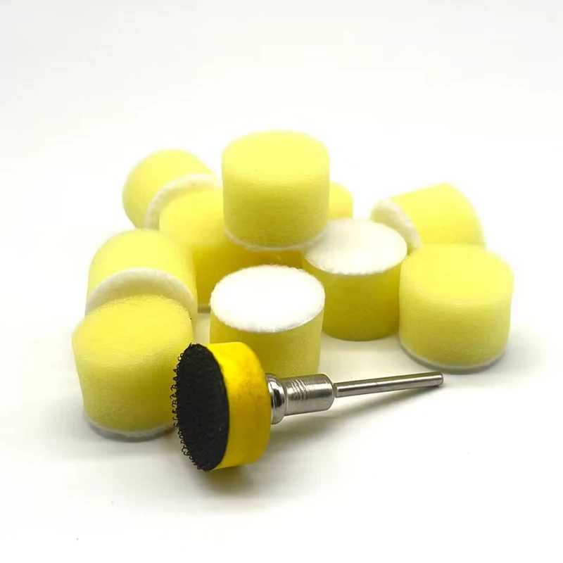 11 Stück Mini-Auto-Schaumbohrer-Polierpad-Set mit Klettverschluss, 1 Zoll, 25 mm Detail, Schwamm, Wolle, Wachsen, Polierpads mit Rückseite