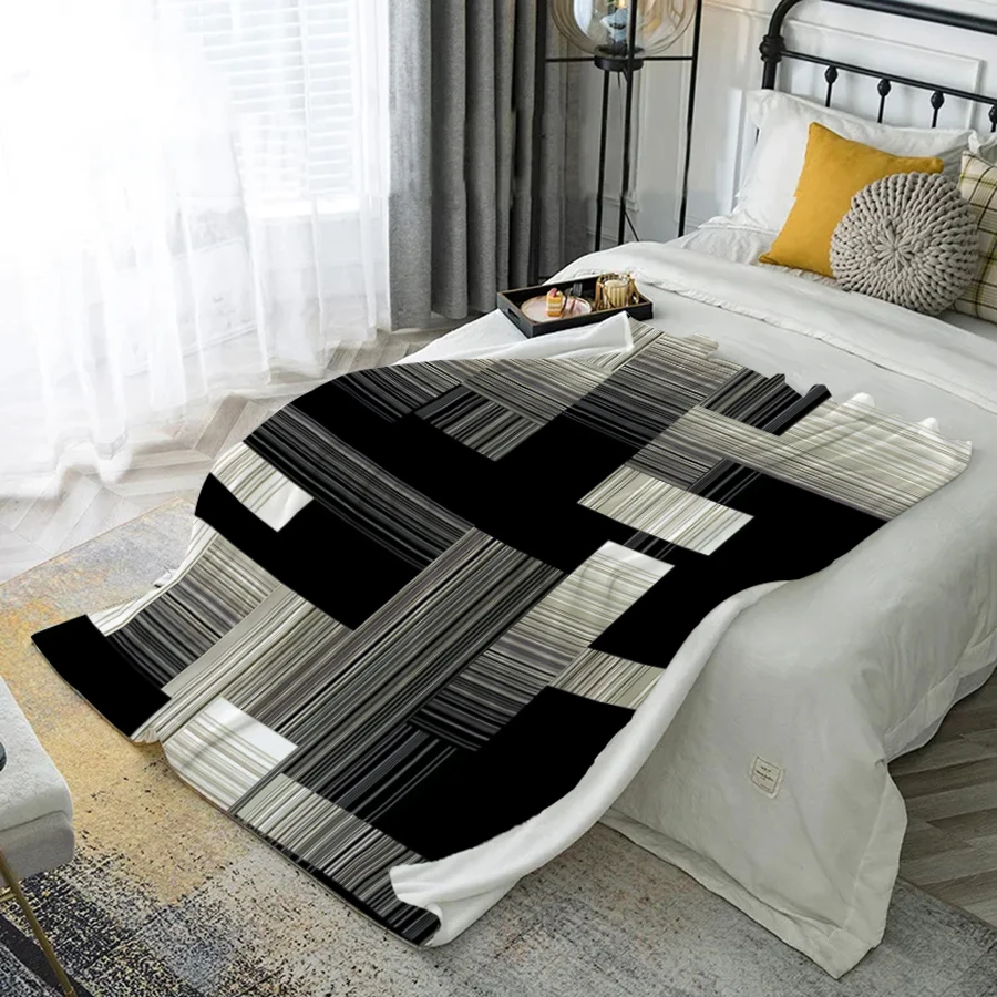 

Современное геометрическое одеяло из микрофибры, фланелевое покрытие, одеяло для спальни, гостиной, дивана, мягкое и удобное украшение для дома