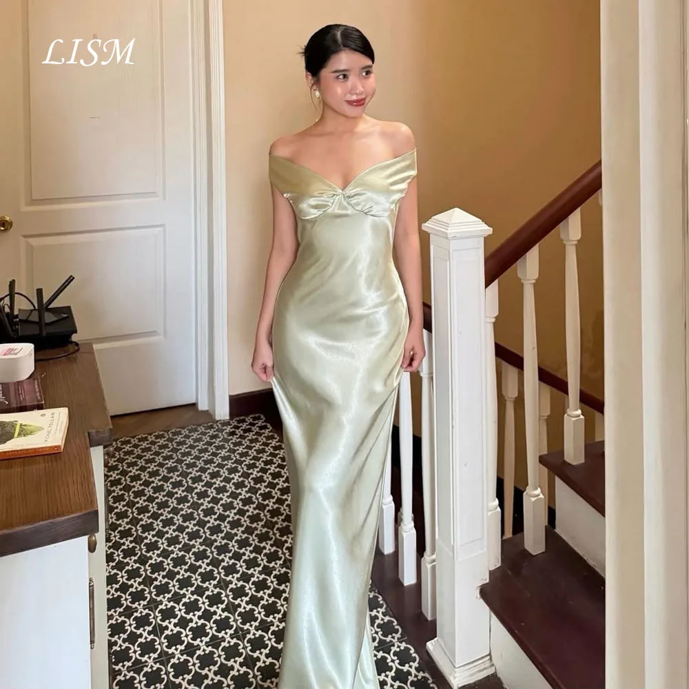 

LISM Green A-Line Evening Dress Off Shoulder Prom Dresses Silk Satin Party Formal Gown for Woman Customized robe de soirée