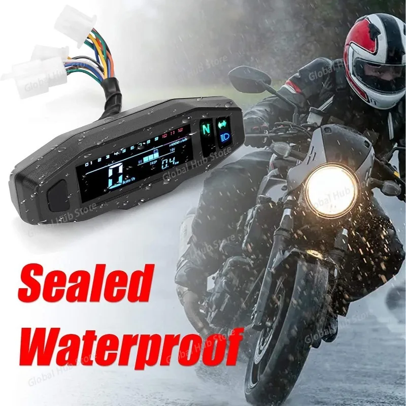 Universal Motorcycle Digital Tachometer Odometer RPM Fuel Injection Carburetor Meter LCD Digital Dash Meters Instrument Cluster