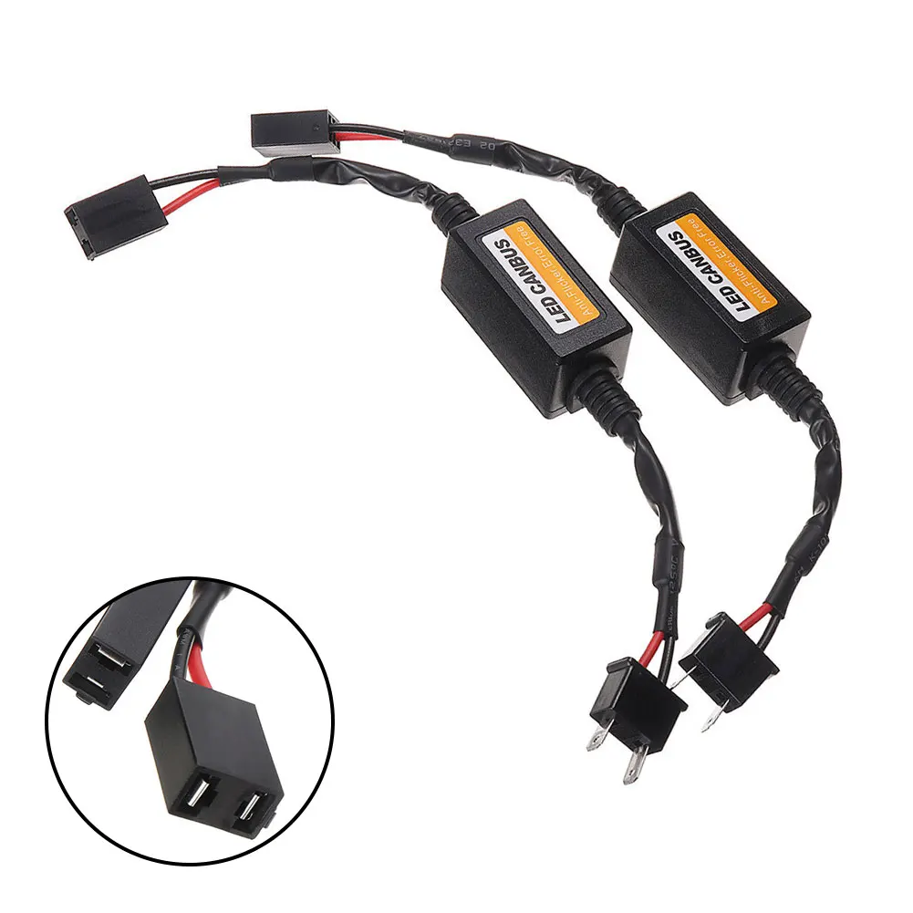 2Pcs H7 Headlight LED Canbus Decoder Canceller Error Resistor Anti Flicker Car Warning Canceller Decoder Canbus Cable