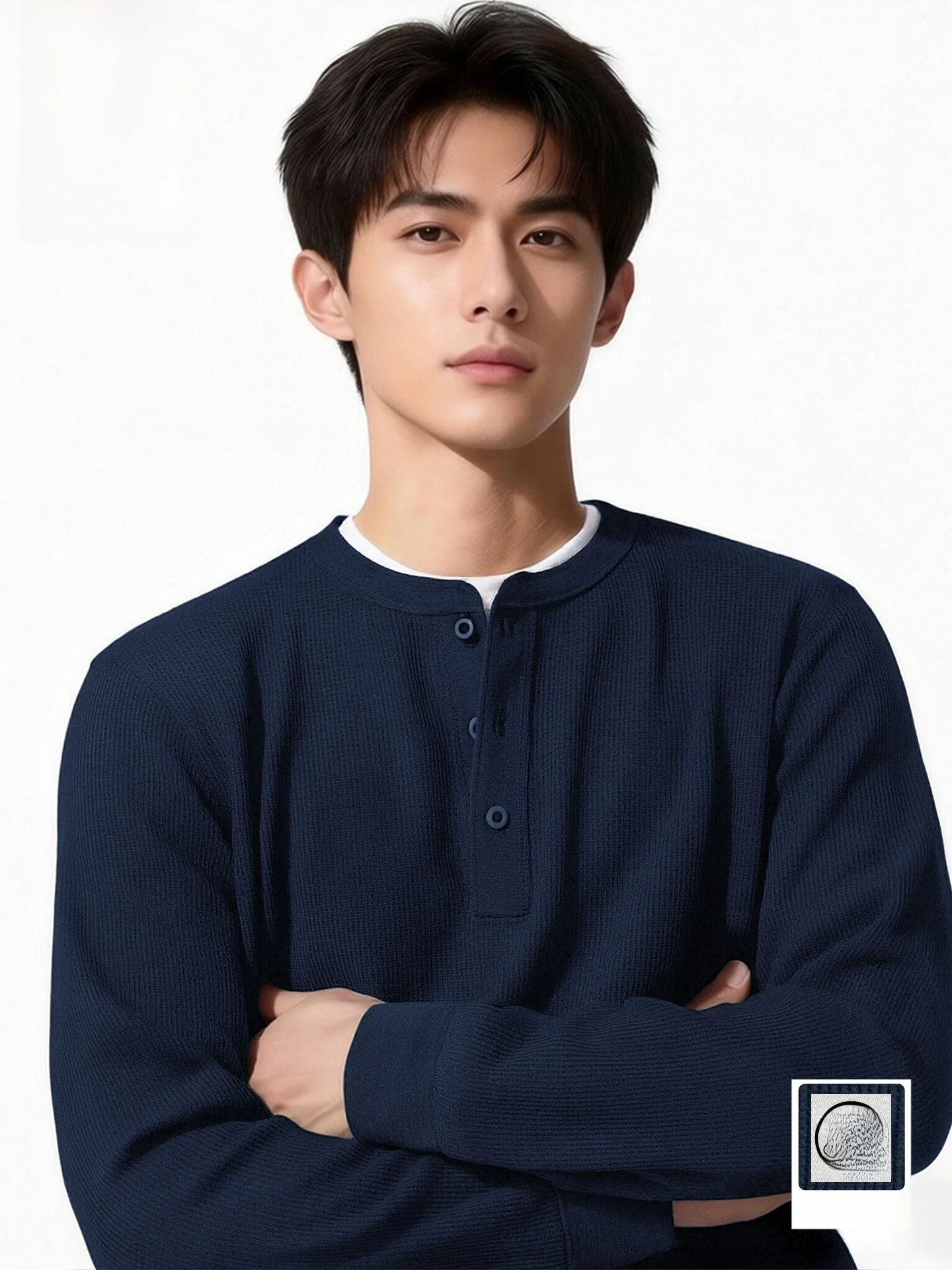 

Long Sve Henry Collar T-irt Men's Spring Cheered Breathable Casual Faion Polyester Spandex Blend