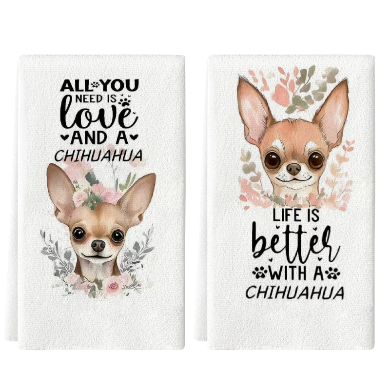 2Pcs, Lettered Chihuahua Kitchen Towels, 40Cm*60Cm Towel Set, Best Kitchen Towels, Super Absorbent Soft Cleaning Cloth, Cooking and Baking Tea Towels, Hand Towels, Cleaning Cloths, Dishcloths, Kitchen Decor, Living Room Decorations, Kitchen Essentials, Home Essentials