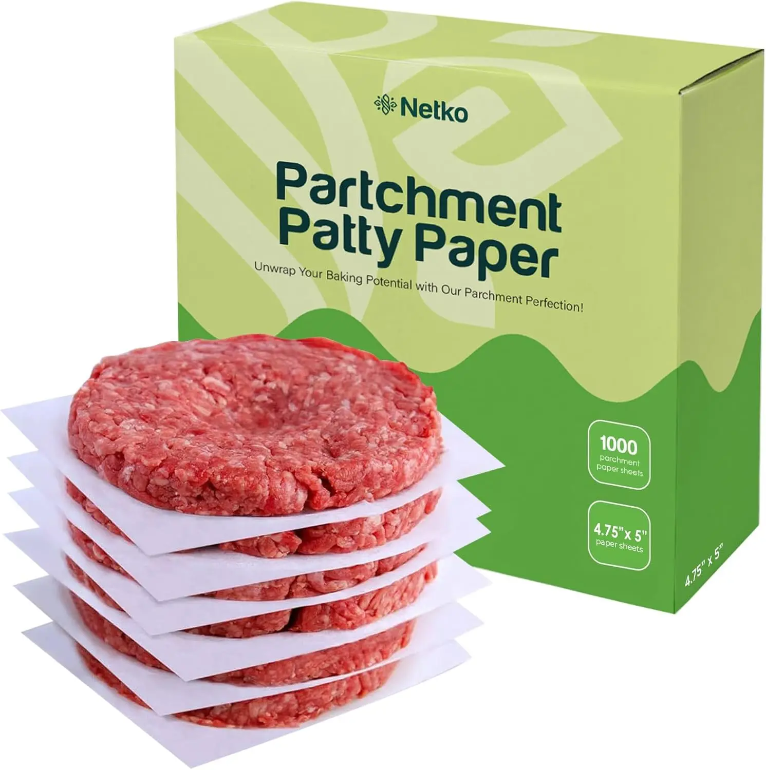 

4.75x5" Non-Stick Wax Patty Paper Sheets for Burger Press, Freezing & More - 1000 Count