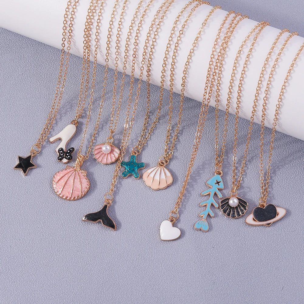 Boho Shell collana Sea Beach Lovely Fish Mermaid Heart Star collana con ciondolo per donna bambini gioielli estivi regali bohémien