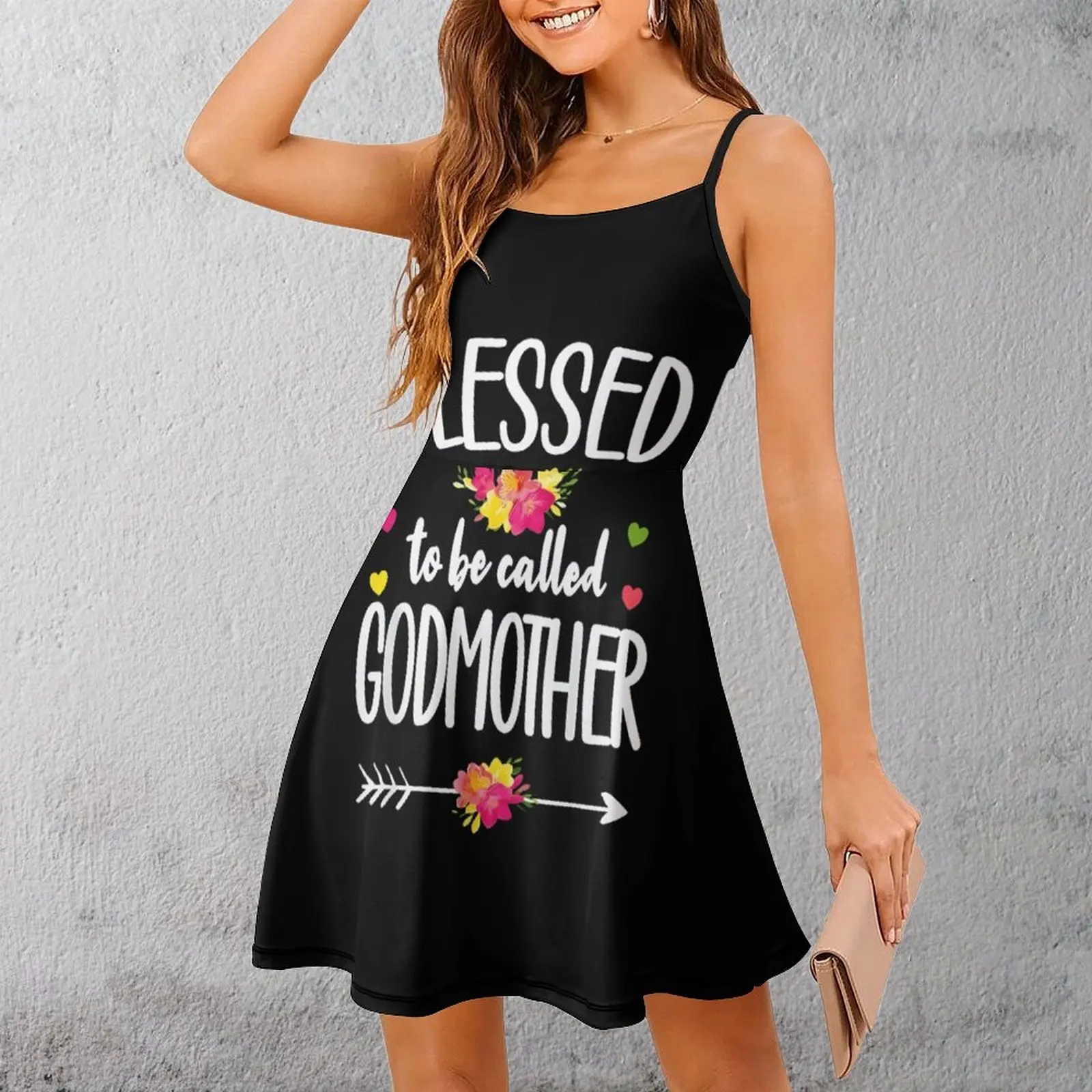 

Exotic Blessed Godmother Floral Design Women's Sling Dress Funny Novelty Cocktails Woman's Gown Dresses Vintage