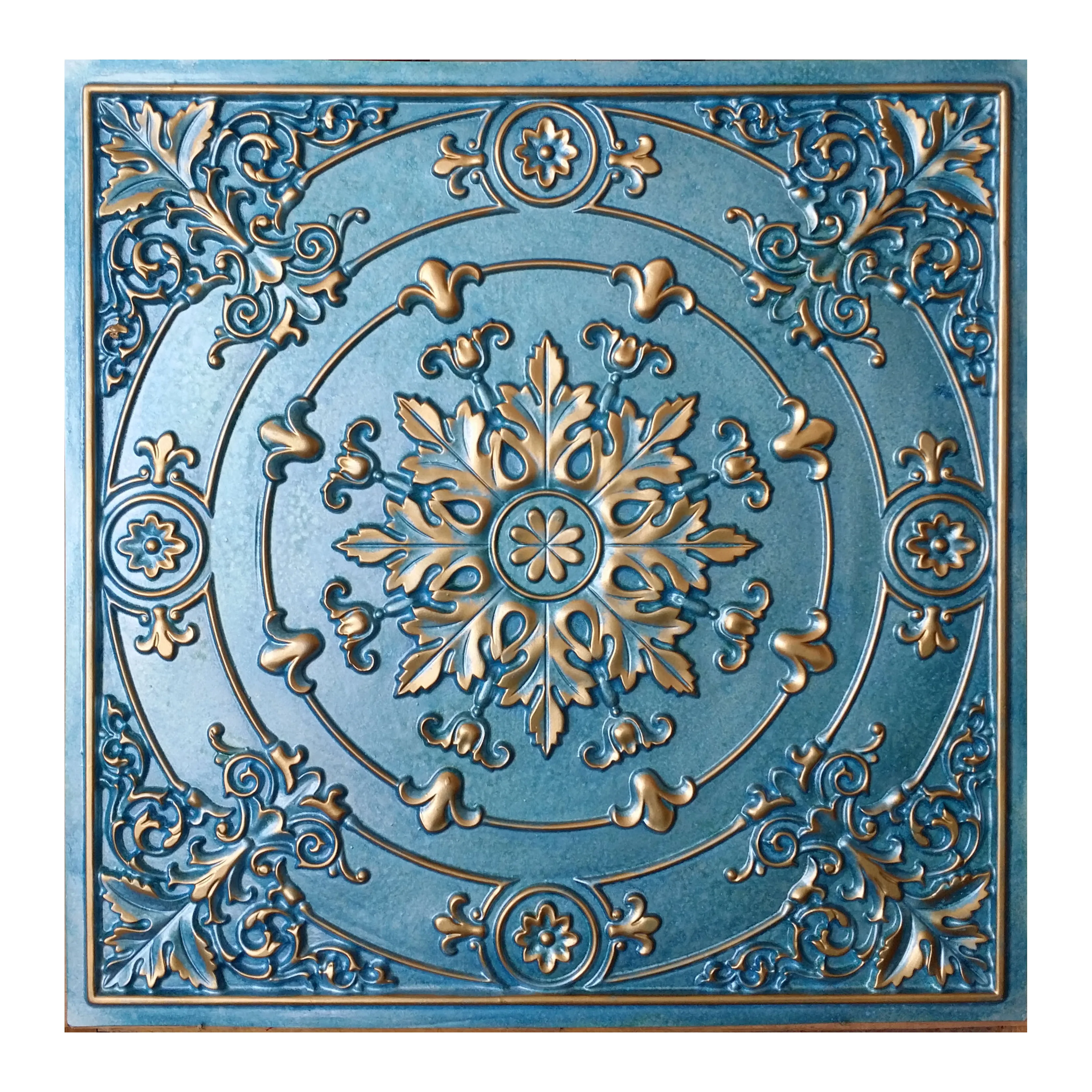 

Decorative Ceiling tile faux tin cafe pub restaurant well ceiling panels PL18 cyan gold 10pcs