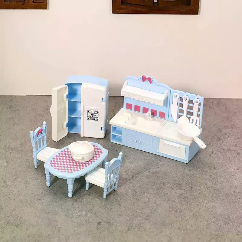 Decoração brinquedo 1:12 casa de bonecas em miniatura porta dupla geladeira mesa de jantar modelo de móveis