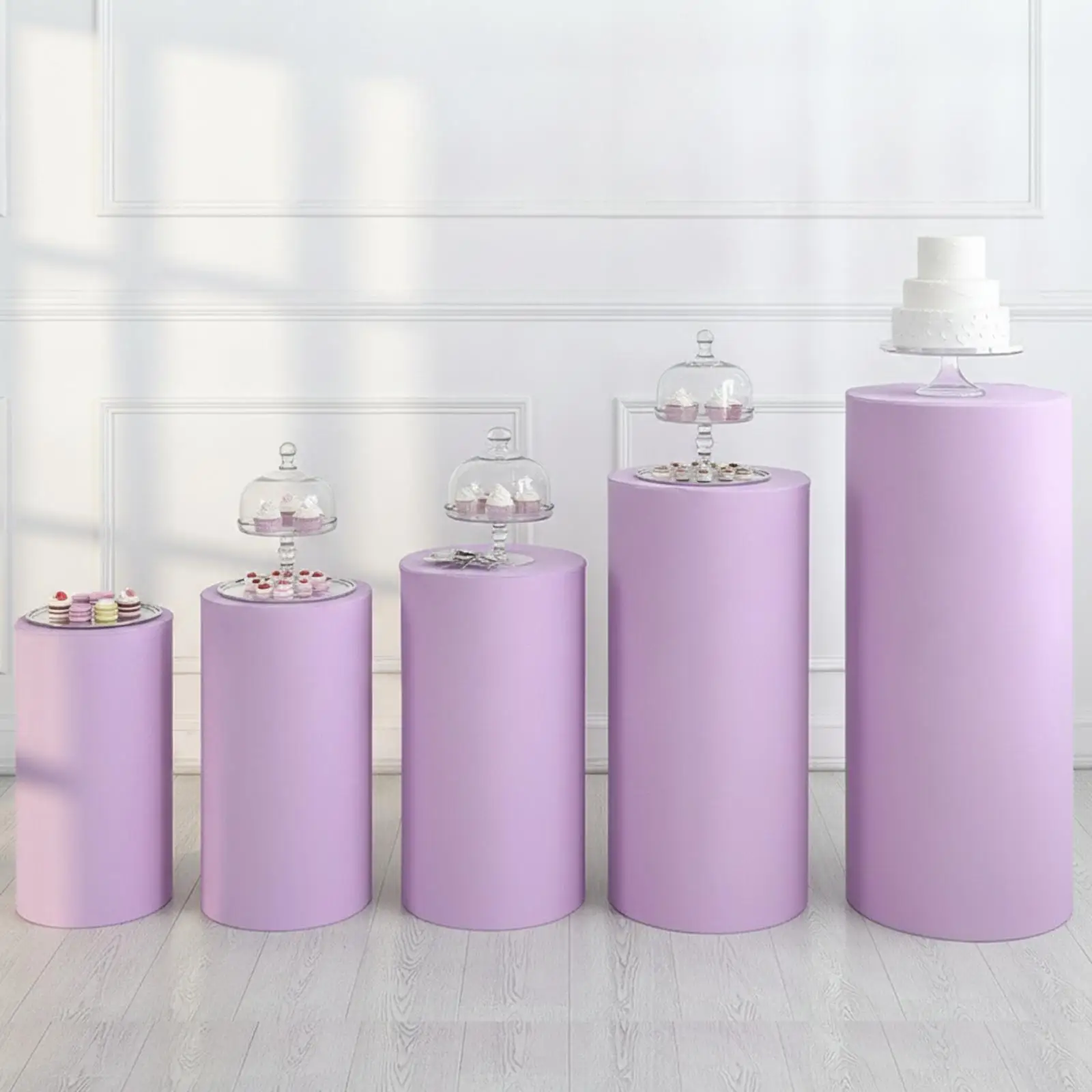 Stretchable Cylindrical Tablecloth for Cake Table Fits 33x60cm Pedestal Cover Reusable Polyester for Wedding Reception