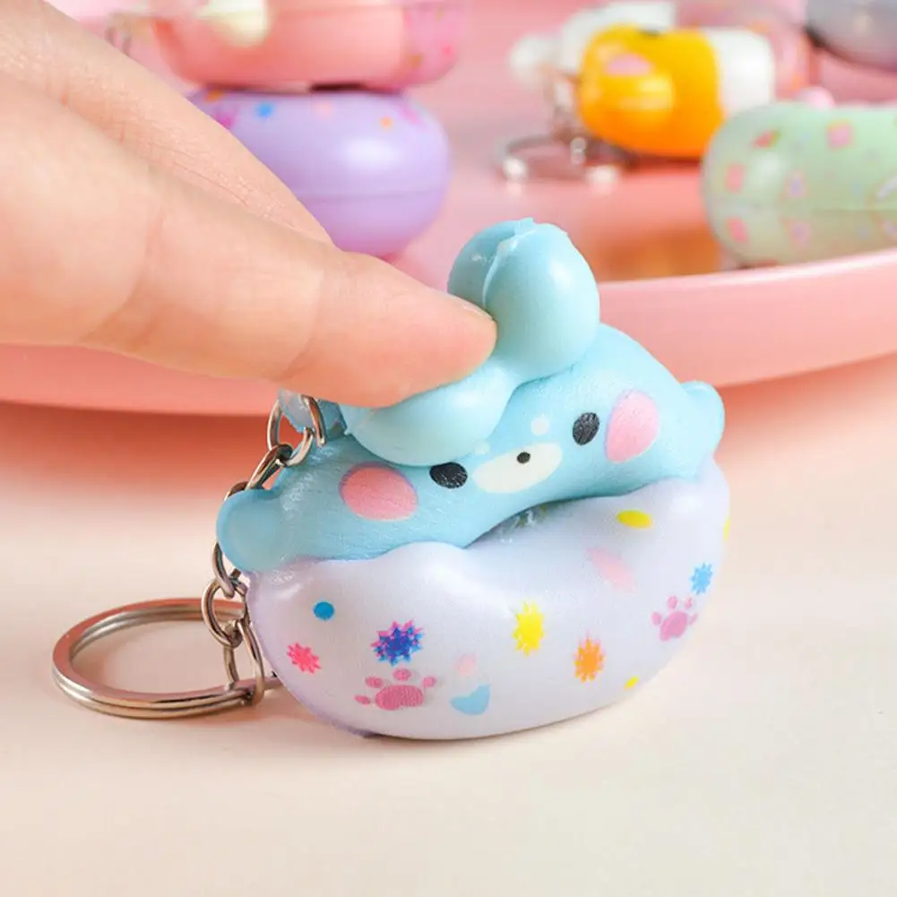 Cute Keychain Key Holder Slow Rebound Cartoon Decompression Toy Animal Donut Squeeze Toy Keychain Backpack Supplies