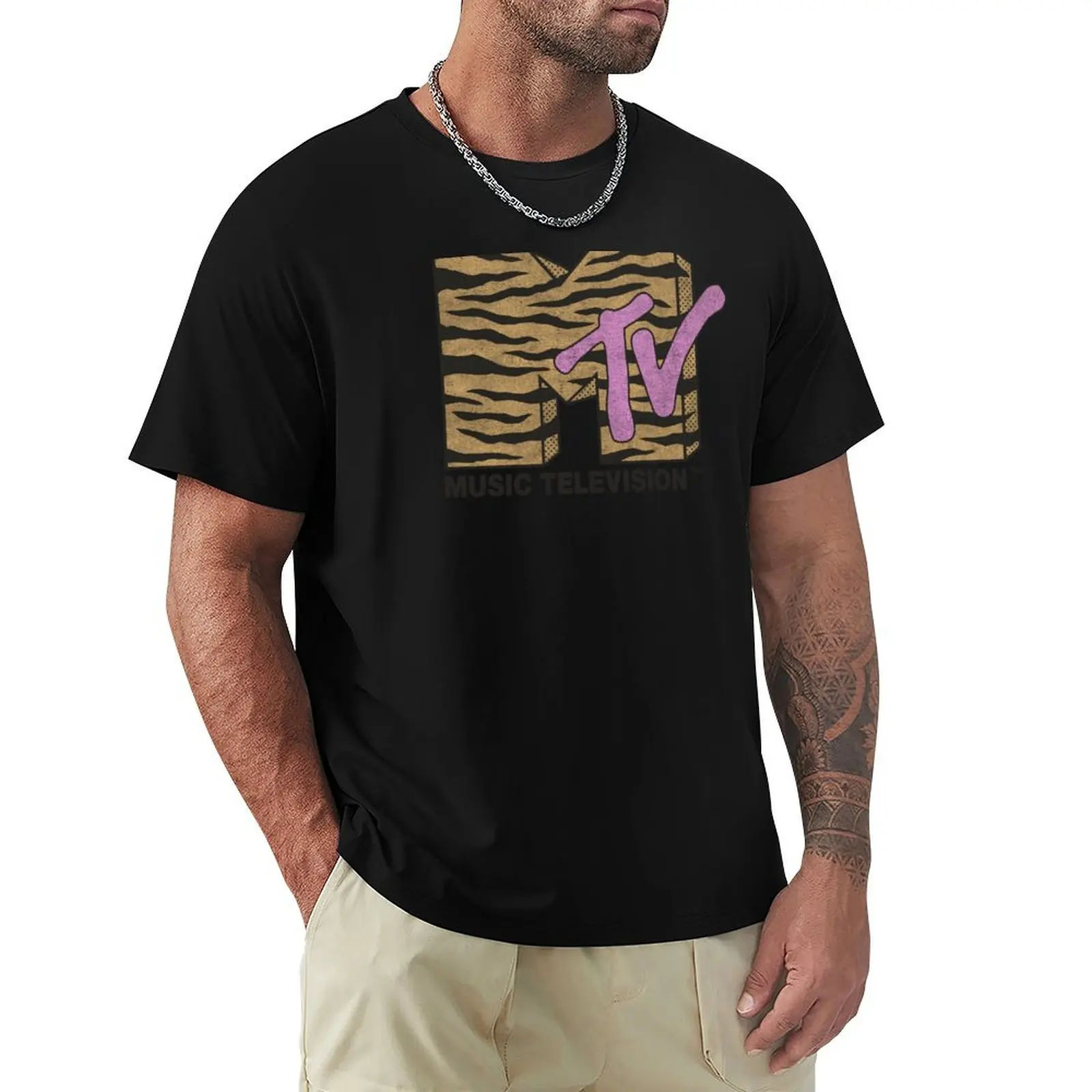 

MTV Vintage Tiger Print Logo T-Shirt tees anime clothes Luxury man men workout shirt