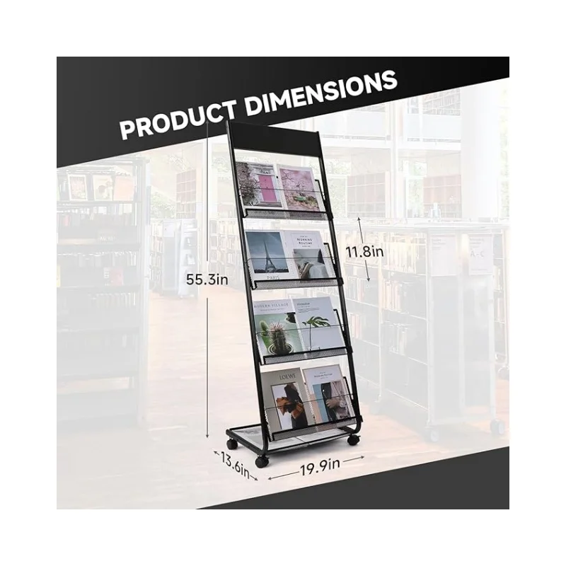 custom.Four-tier Floor-standing Magazine Rack with Casters, Suitable Trade Show Displays and Office Use.