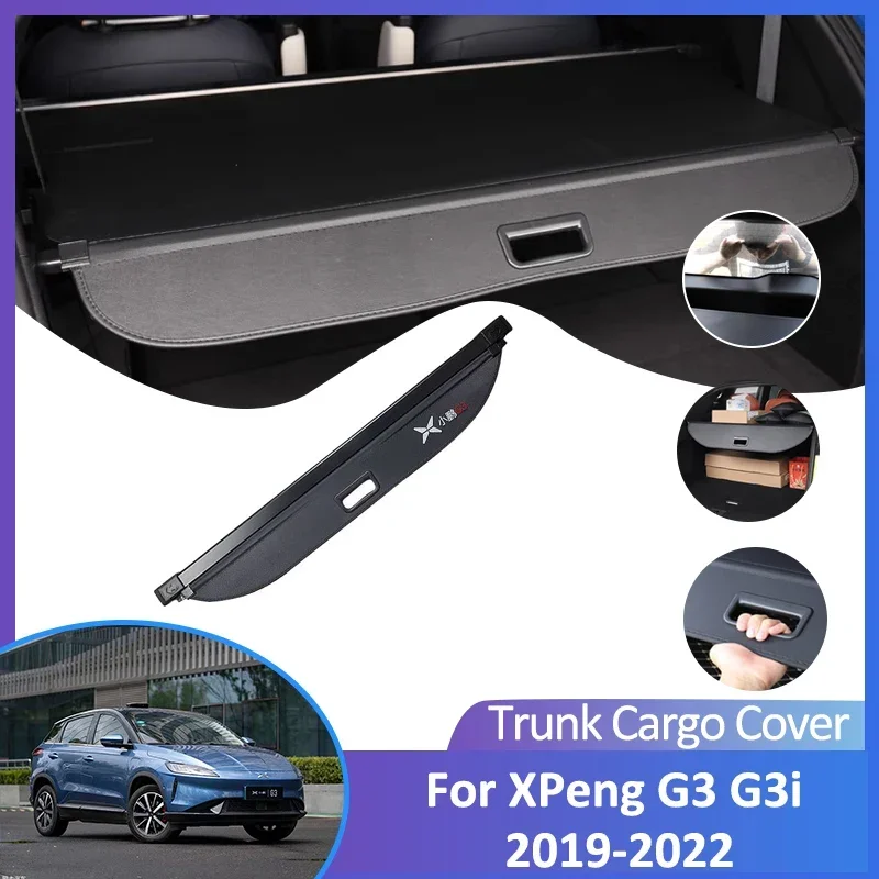 

For XPeng G3 G3i 2019 2020 2021 2022 Rear Trunk Cargo Cover Retractable Luggage Curtain With Logo Car Accessorie Shield Shade