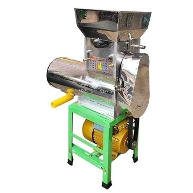 Motorized stainless steel fruit crusher with pulp-residue separation, for starch grinding of fruits and sweet potatoes.