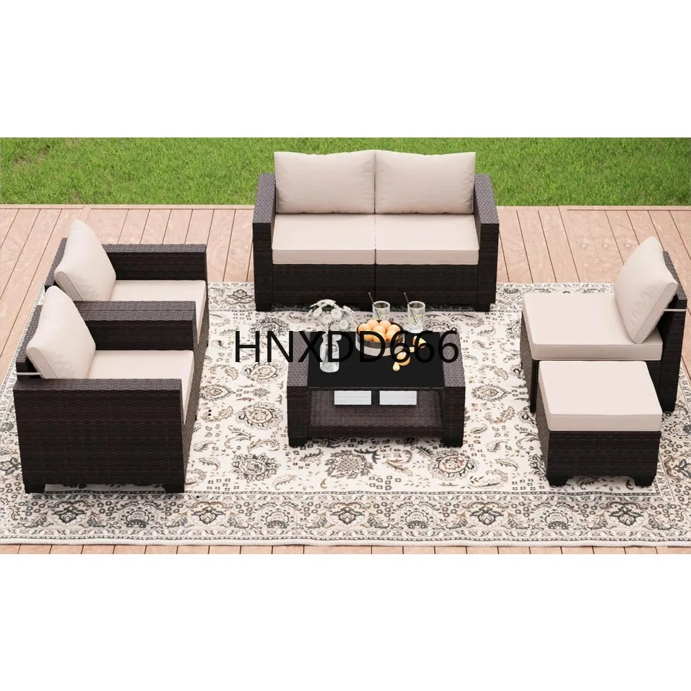 

Patio Furniture Set 7 Pieces Conversation Set Wicker Outdoor Sectional Sofa,Ergonomic Armrests Couch with Cushion