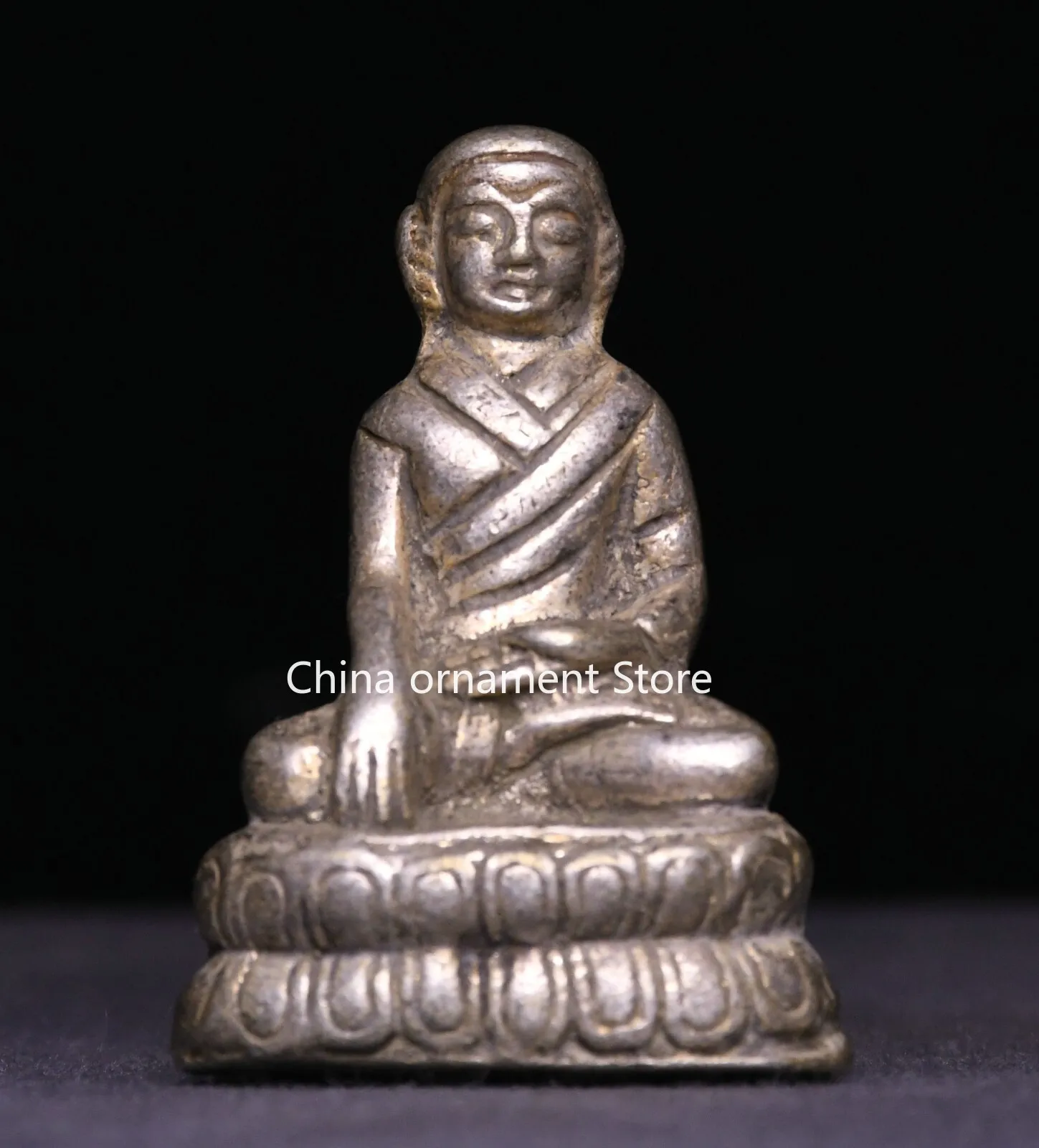 5CM Old Tibet Miao Silver Temple Bronze Seat Je Tsongkhapa Lama Buddha Statue