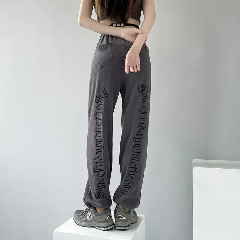 

New Loose Large Size 100.00kg Wearable Women Ankle-Tied Sports Pants High Waist Slimming Fashion Wide-leg Casual Pants