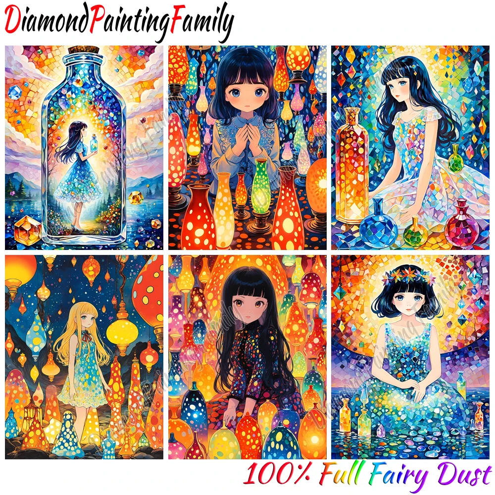 Diamond Painting Family Full Fairy Dust Crystal Resin Diamond Dot Art Drift Bottle Girls AB Drill Embroidery Set Mosaic Painting