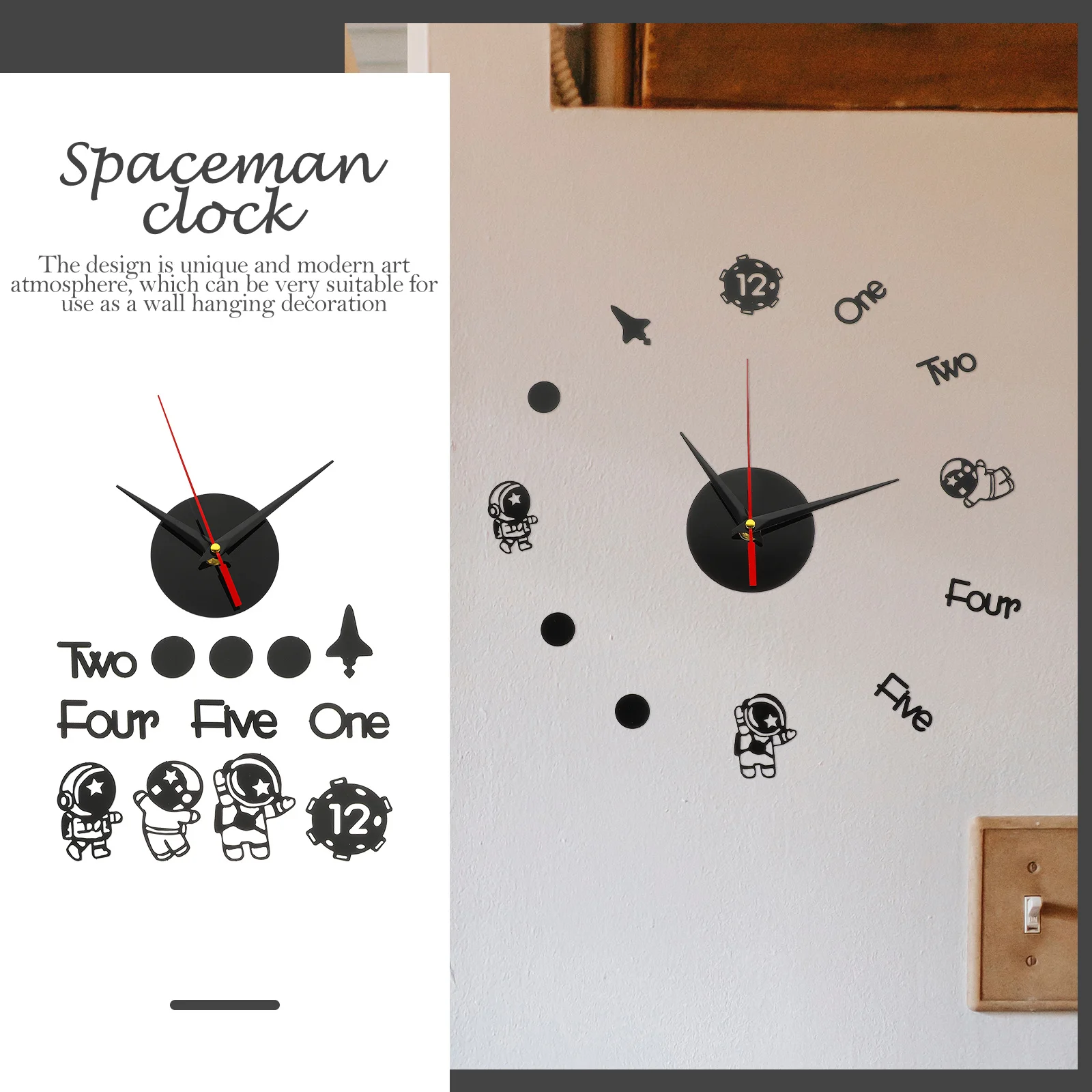 

1 Set Spaceman Wall Clock Silent Wall Hanging Clock For Home Office Bedroom Living Room Decor Mute Timepiece Simple Art Design