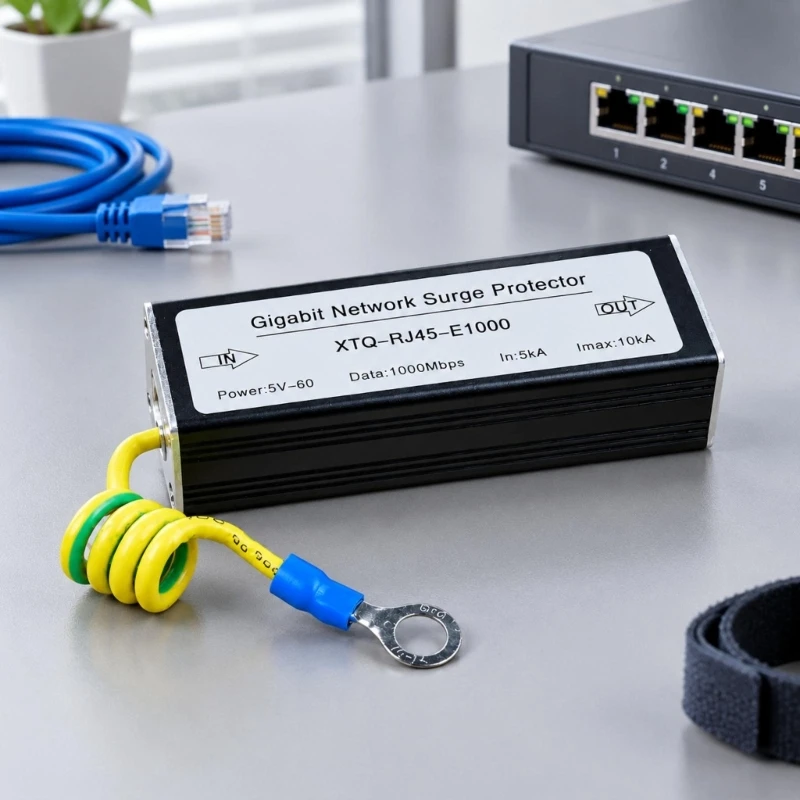 Ethernet Data Line Electrical Guard with RJ45 Input and Output, Grounding Wire and Direct Installation Without Ethernet H8WD