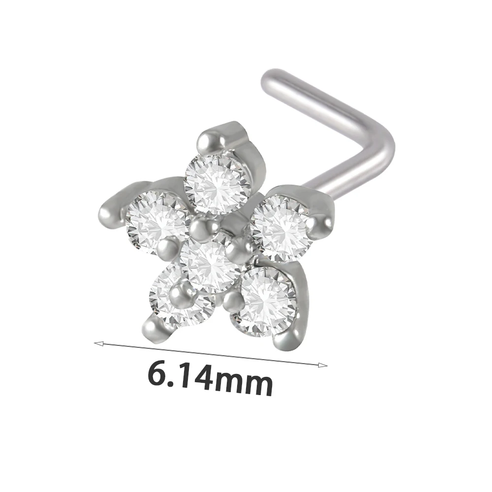1PC Surgical Steel Nose Bone Ring Cz Cross flowers Butterfly Wings Top Screw Nose Piercing Retainer Holder Nazir Stud Jewelry image 3