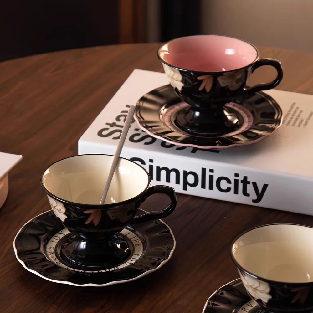 

Luxury Ceramic Coffee Cup Set Vintage High Foot Cup Saucer Elegant Afternoon Tea Gift Box