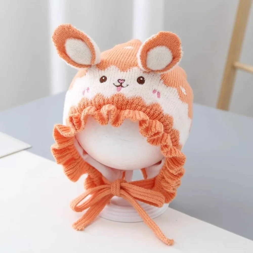 

Модная детская вязаная шапка с кроличьими ушками, однотонная теплая шапка-бини для младенцев, мягкая утолщенная детская пуловерная шапка, защита ушей