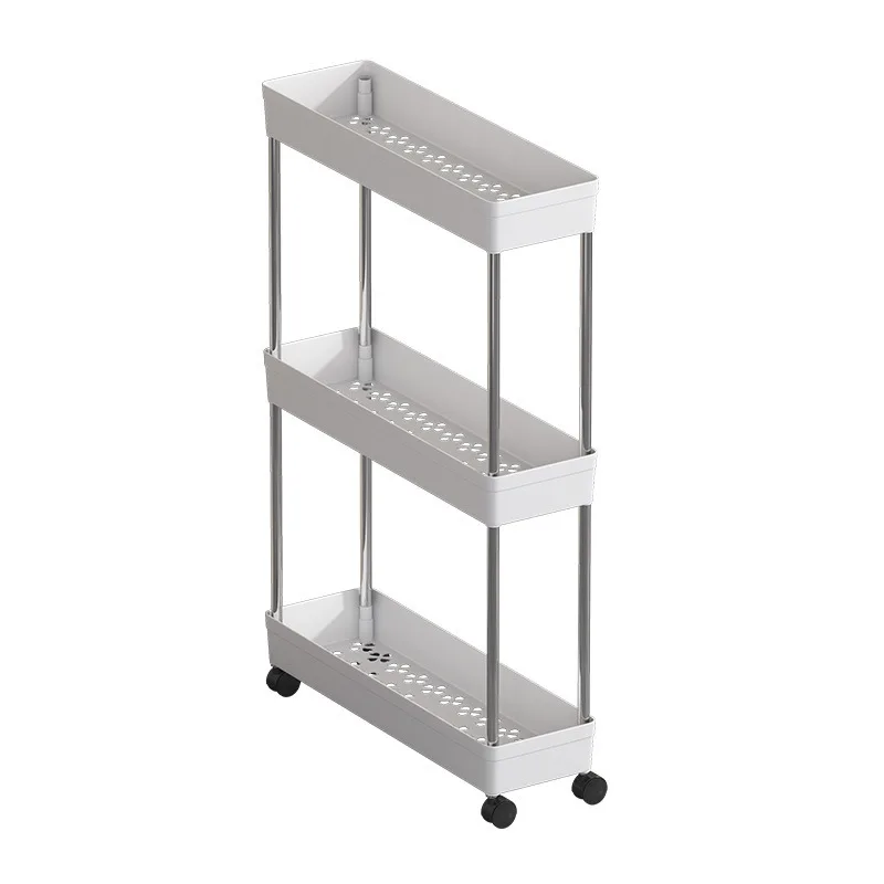 

3/4 Tier White Storage Cart with Wheels - Slim Rolling Utility Shelving Unit for Kitchen Bathroom Organizer for Spaces & Home
