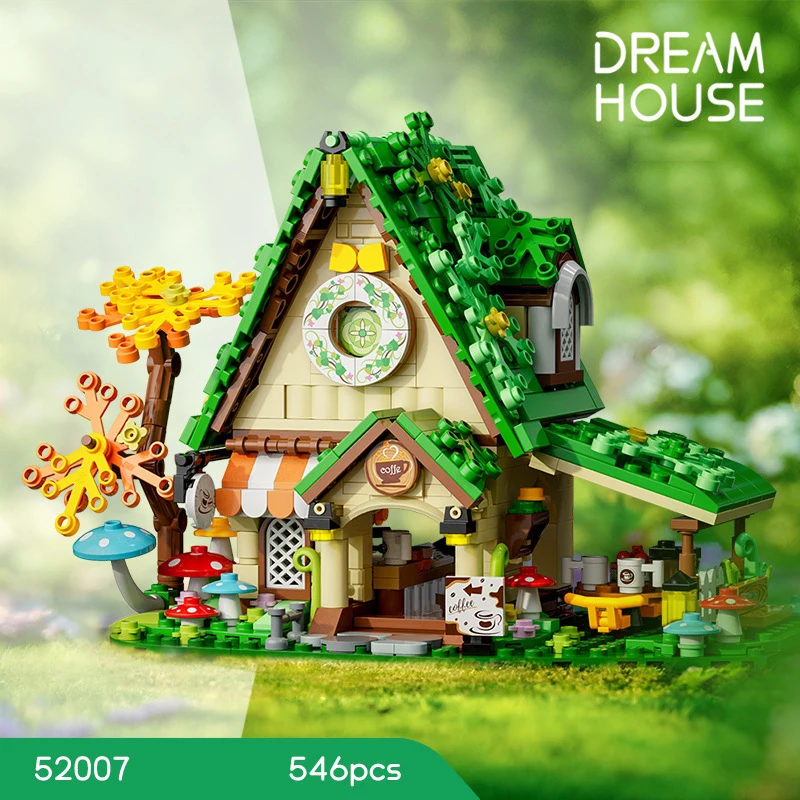 Creative Streetscape Building Block Fairy Tale Street View Dream House Coffee Candy Shop อิฐของเล่นเพื่อการศึกษาสําหรับของขวัญเด็ก