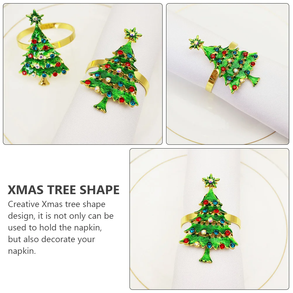

6Pcs Christmas Tree Napkin Rings Metal Holder Xmas Dinner Table Decor Party Supplies Christmas Tree Napkin Ring