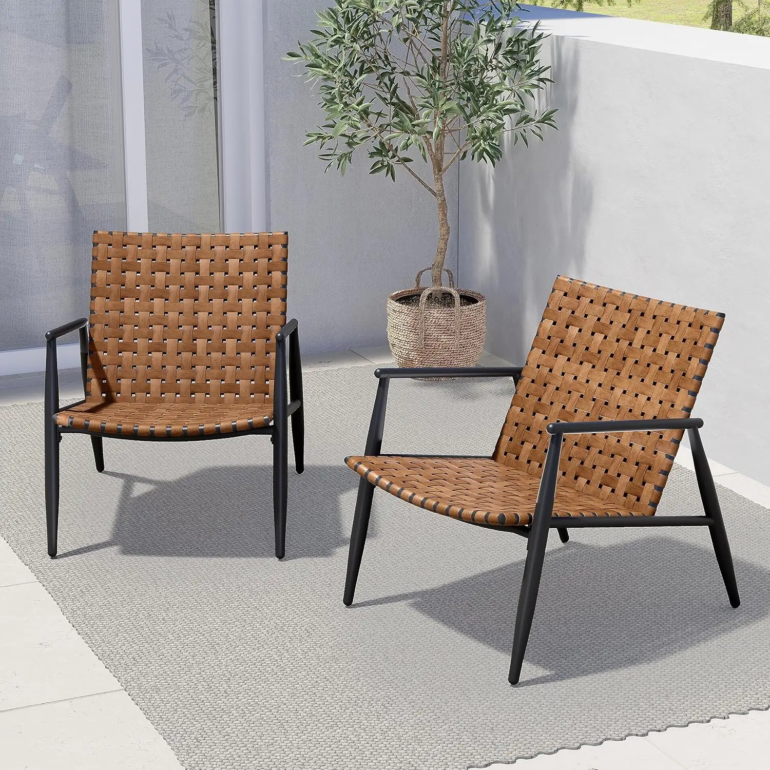 

Leather-Look Wicker Outdoor Chairs (Set of 2) - Aluminum Frame (Brown)
