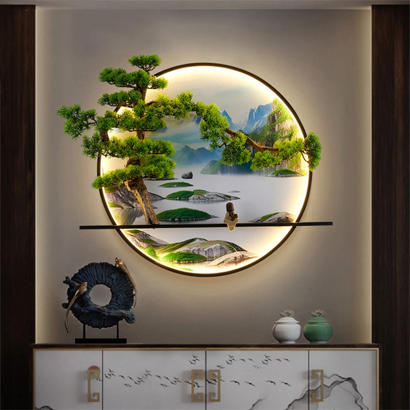 Modern 3D Picture with Lamp LED Indoor Chinese Landscape Creative Wall Lamp Picture Decor Home Living Bedroom Study