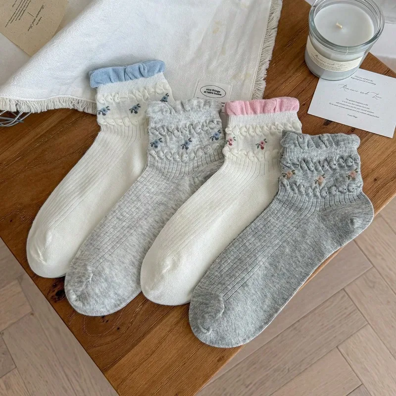Women Short Socks New Fashion Spring Summer Ankle Socks Cute Flower Cotton Breathable Korean Style Girls Socks