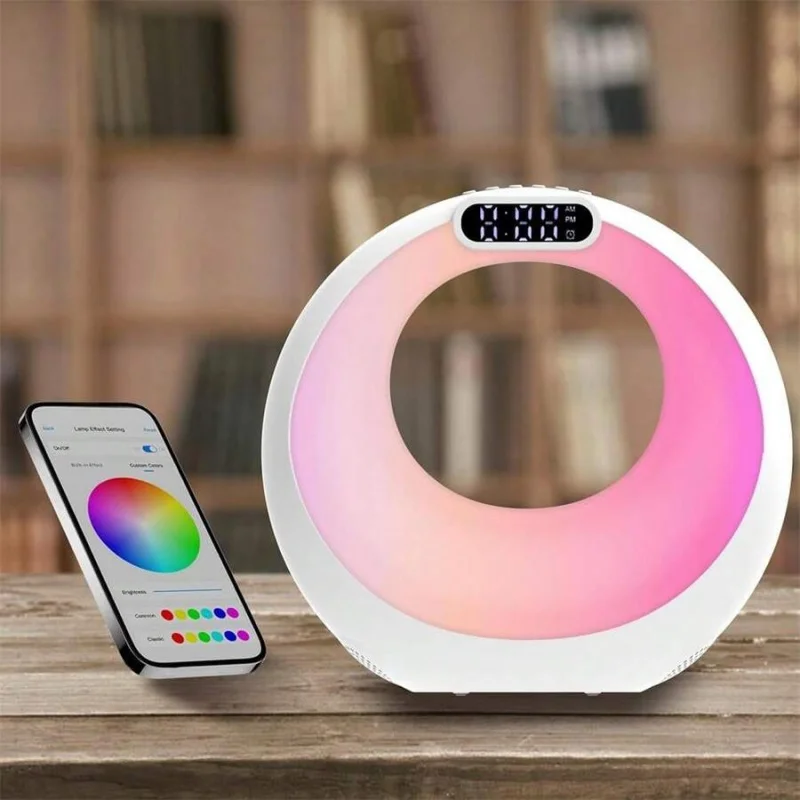 مصباح LED ليلي مكبر صوت بلوتوث مع منبه، تحكم في التطبيق، عرض الوقت، ديكور المنزل، هدية مثالية للفتيات المراهقات، وردي. #1