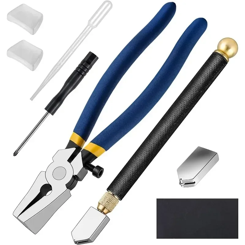 Heavy Duty Glass Cutting Tool Kit Distribuidor de Óleo Chave de Fenda Alicate para Quebrar Mosaicos de Vitrais 10 Pcs