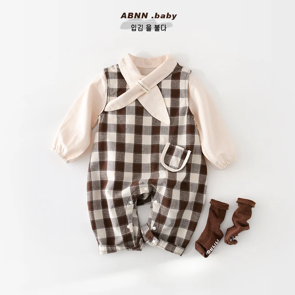 

Весенний клетчатый детский наряд Rer, детская одежда, длинный све, дышащий хлопковый комбинезон, весенний наряд для мальчиков и девочек, милый Sle