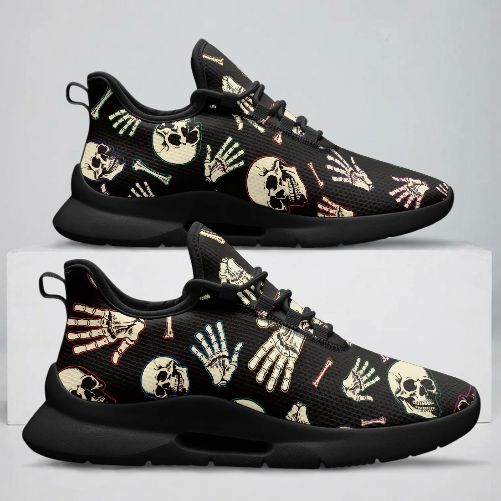 PENSTROLL Skeleton Hands Breathable Outdoor Sneakers for Men Walking Sports, Casual Men's Lace-Up Sneakers
