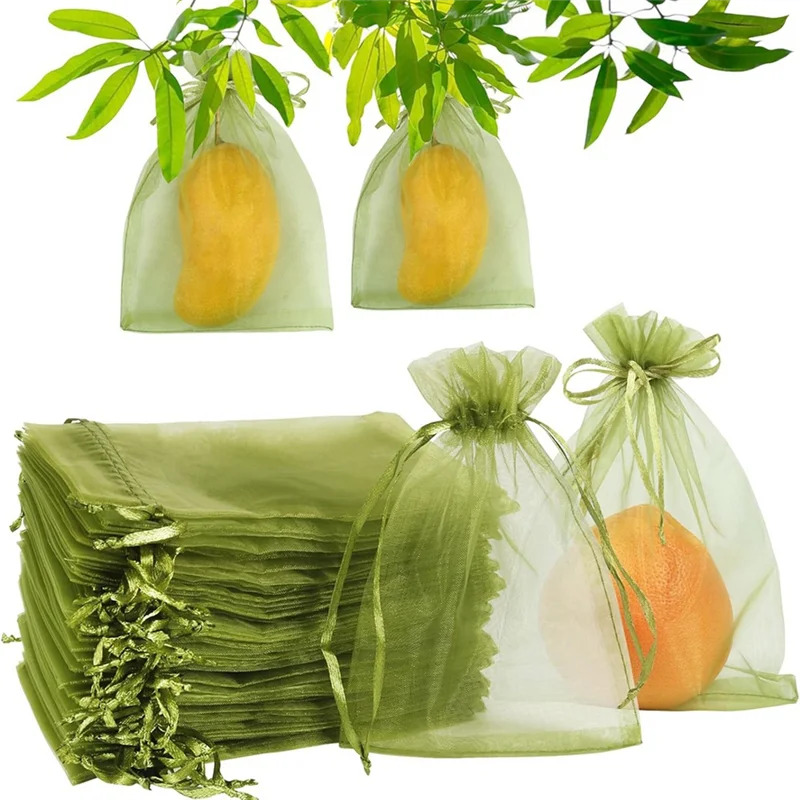 

B-Est 100Pcs Fruit Protection Bags (4X6 Inches) Green Mesh Lid Bag Drawstring Mesh For Fruit Protection Vegetable Garden Easy In