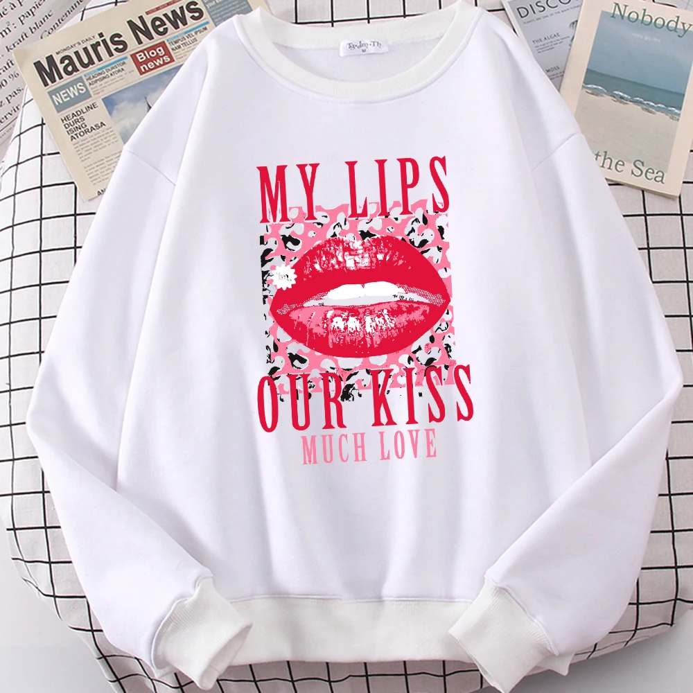 My Red Lips Our Kiss Much Love Print Sweatshirt Women Fleece Casual Pullover Fashion Hip Hop Sportswear Autumn Fur-Liner Clothes