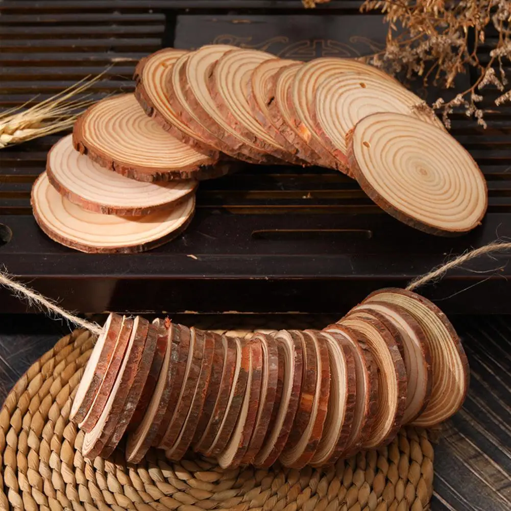 سميكة 1 حزمة الصنوبر الطبيعي شرائح خشبية مستديرة غير مكتملة الدوائر مع شجرة النباح سجل أقراص Crafts بها بنفسك الحرف حفل زفاف اللوحة #6